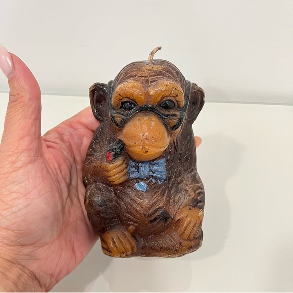 Set of 2 Animal Delights Vintage Hand Painted Wax Candles Kitten Monkey NEW 5” - Picture 2 of 10